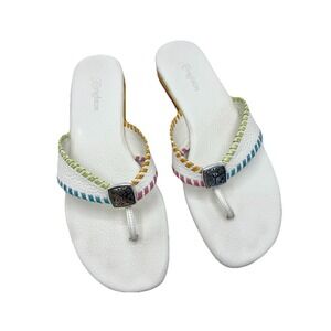 BRIGHTON 7.5 M Sandal Cheryl Flip Flop Thong Colorful Whipstitch White Leather
